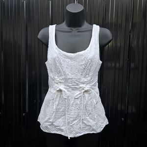 BCBGeneration White Eyelet Tank Top‎